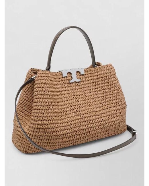 Tory Burch Brown Eleanor Straw Satchel Tote Bag Shoulder Strap