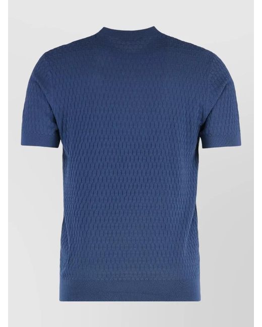 Paolo Pecora Blue Short Sleeve Cotton Knit Round Neck Top for men