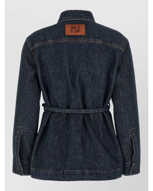 Fendi Blue Denim Belted Quilted Single-Breasted Coat