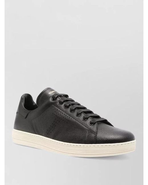 Tom Ford Black Grain Leather Low-Top Sneakers for men