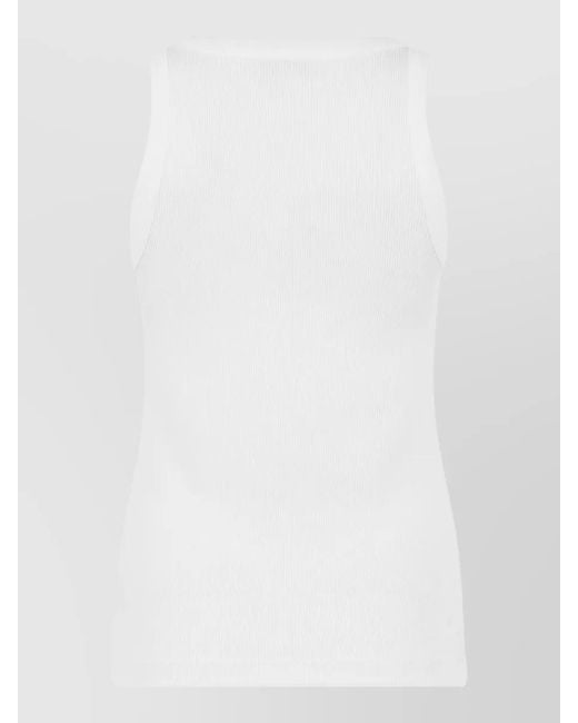 Vince White Ribbed Crew Neck Sleeveless Cotton Top