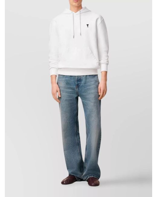 AMI White Cotton Logo-Embroidered Hoodie for men