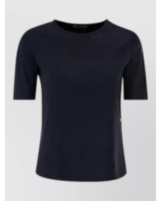 Herno Blue Crew Neck T Shirt Button Detail