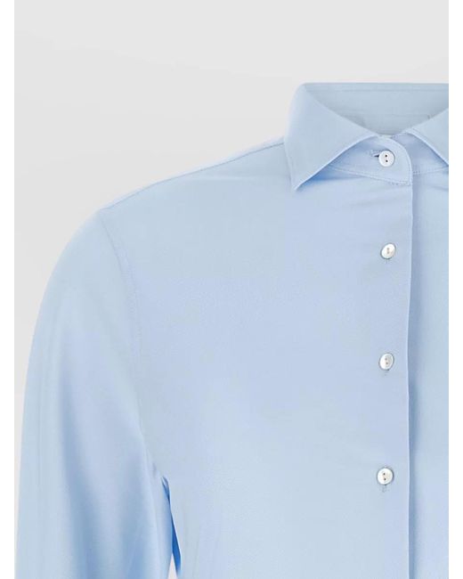 Xacus Blue Pina Shirt Active Line Curved Hem Long Sleeves