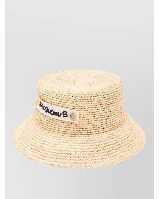 Jacquemus Natural Raffia Beach Hat Wide Brim Buttons