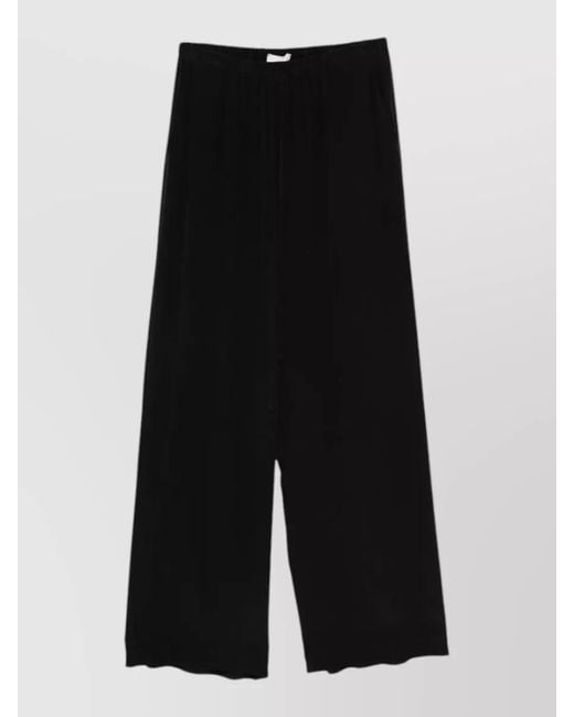 Alysi Black Silk Trousers Elasticated Waistband Wide Leg