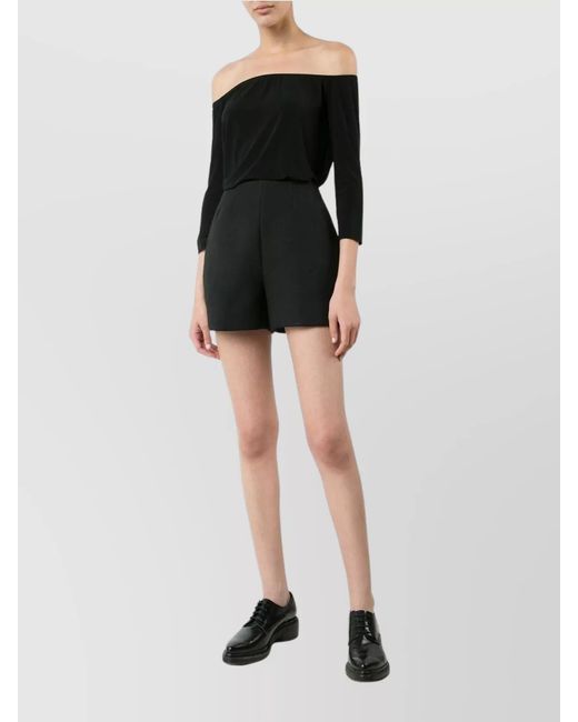 Norma Kamali Black Off-Shoulder Slim-Fit 3/4-Sleeve Blouse