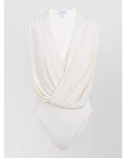 Alaïa White Hooded Draped Sleeveless V-Neck Body