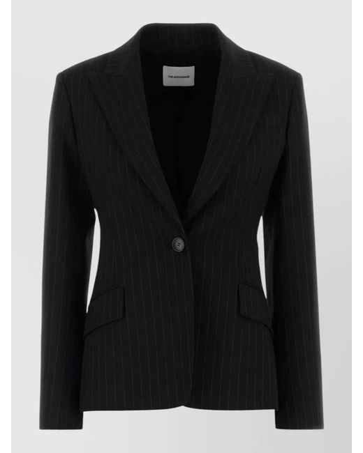 ANDAMANE Black Embroidered Stretch Cotton Blend Blazer