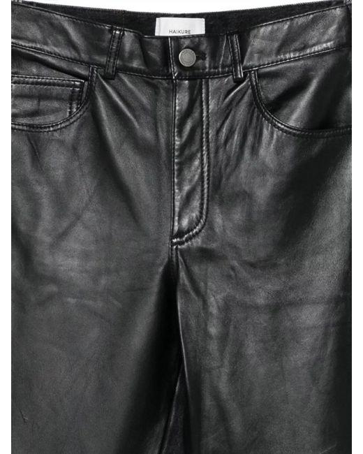 Haikure Gray Leather Panelled Straight Trousers