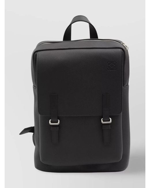 Loewe Black Leather Military Backpack Adjustable Handles for men