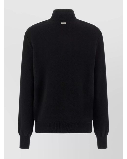 Ferragamo Blue Cashmere Virgin Wool Floral Appliqué Mock Neck Jumper
