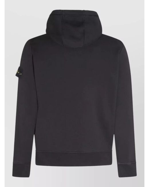 Stone Island Blue Logo Cotton Hoodie Drawstring Hood Kangaroo Pocket for men