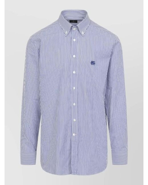 Etro Blue Roma Logo Shirt Long Sleeves Striped for men