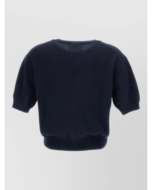 Lisa Yang Blue Genevra Cashmere Crew Neck Short Sleeve Top