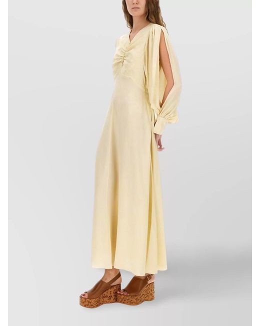 Chloé Natural Ruched Silk Maxi Dress