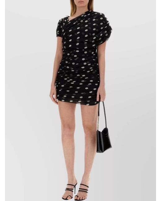 Saint Laurent Black Silk Asymmetric Gathered Mini Dress