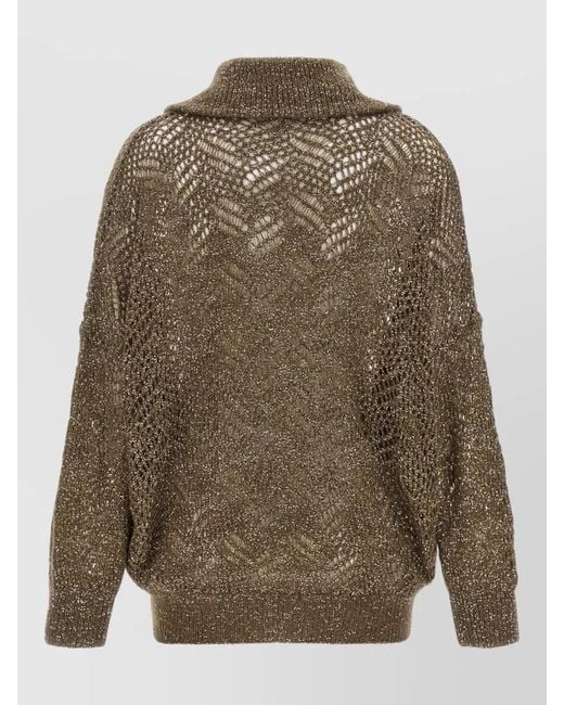 Brunello Cucinelli Green Mohair-Blend Ribbed High-Neck Zip-Up Cardigan