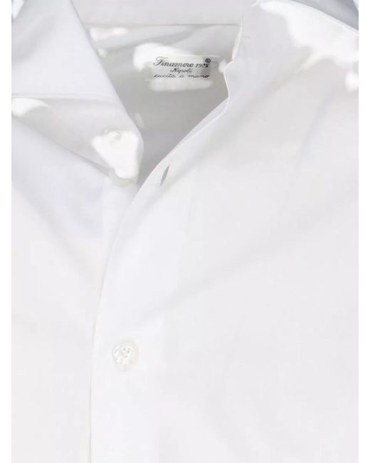 Finamore 1925 White Casual Shirt Button Down Collar Long Sleeves for men