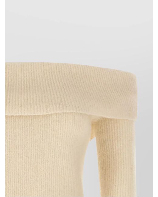 Rick Owens Natural Wool Ribbed Off-Shoulder Long-Sleeve Knitted Top