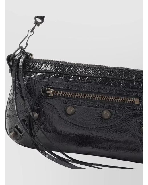 Balenciaga Black Wallet Cardholder Strap Metal Studs Texture