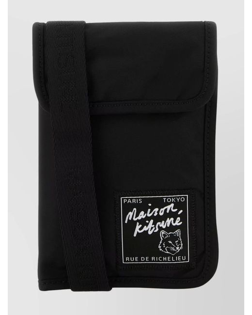 Maison Kitsuné Black Nylon Phone Case With Adjustable Shoulder Strap for men