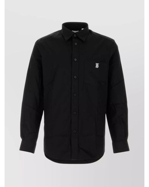 Burberry Blue Stretch Poplin Shirt Long Sleeves for men