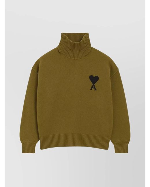 AMI Green Wool Funnel Neck Jumper