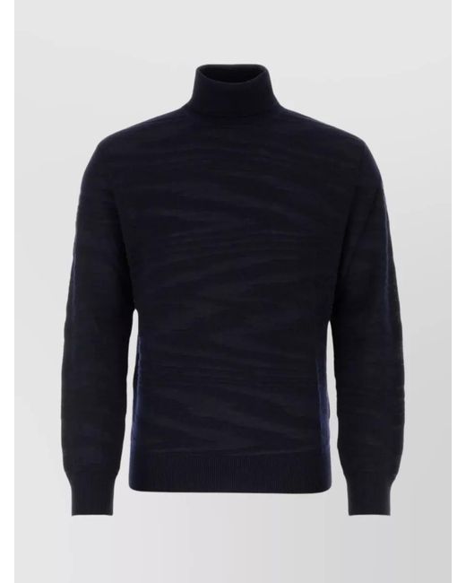 Missoni Blue Wool Zigzag-Print Ribbed Turtleneck Jumper for men