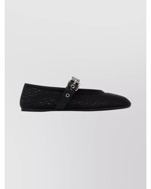 Miu Miu Black Leather Mesh Ballerina Flats