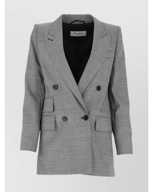 Max Mara Gray Stretch Wool Double-Breasted Jacket