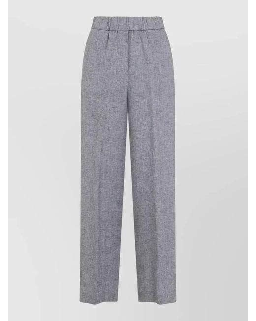 Peserico Gray Linen Straight Trousers