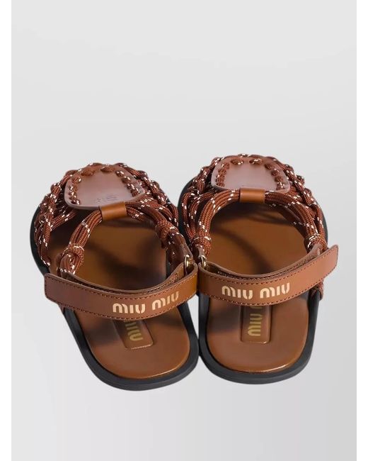 Miu Miu Brown Sandals Flat Sole Open Toe Braided