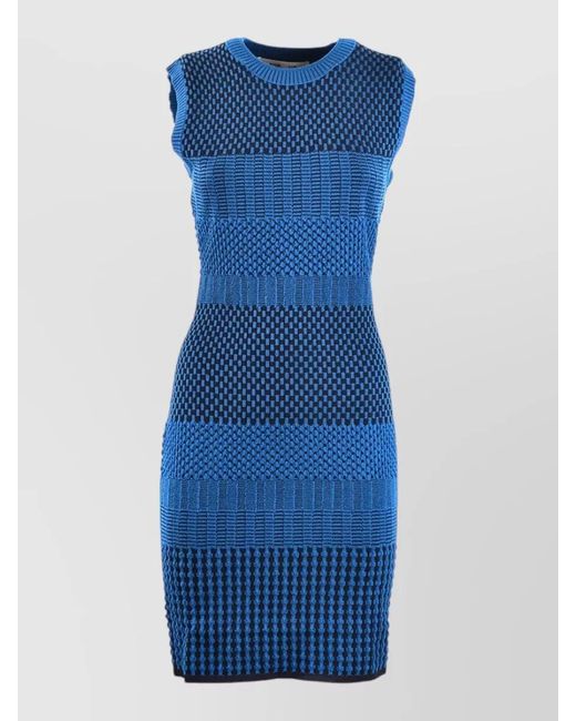 Diane von Furstenberg Blue Knit Dress Fitted Silhouette Knee Length