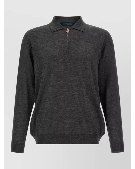 Kiton Gray Wool Long Sleeve Polo Shirt Lightweight for men