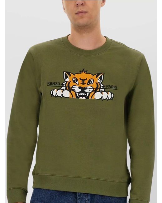 KENZO Green Cotton Slim-Fit Crewneck Sweatshirt for men