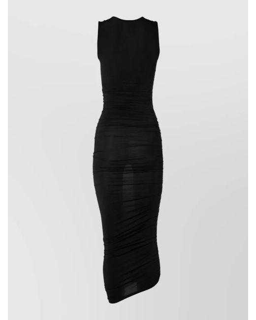 Wolford Black Sheer Draped Sleeveless Midi Dress