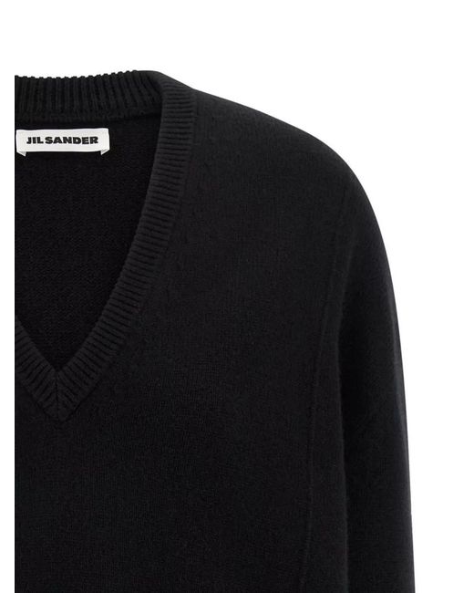Jil Sander Blue Wool Cashmere Ribbed V-Neck Oversized Jumper