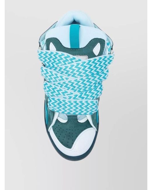 Lanvin Blue Low Top Sneakers Panelled Design Lace Pattern for men