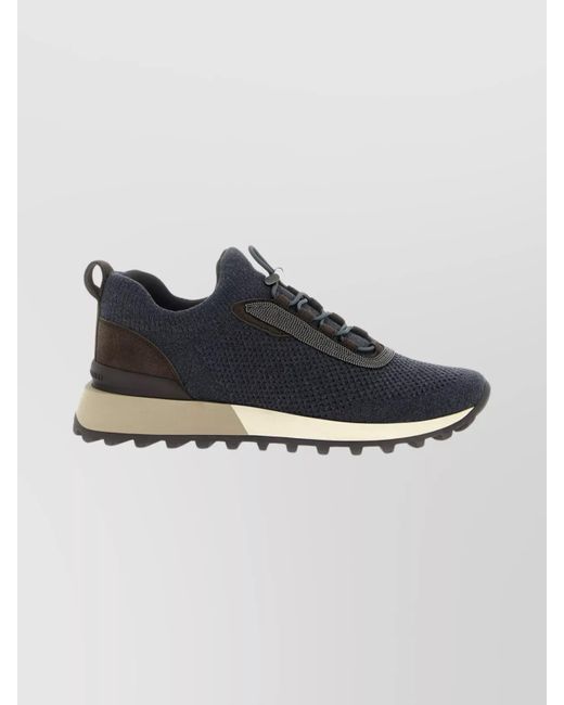 Brunello Cucinelli Blue Performance Knit Sneakers Textured Sole
