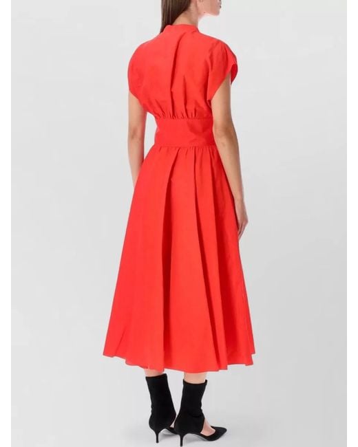 Alaïa Red Linen Blend Midi Dress Knotted Belt