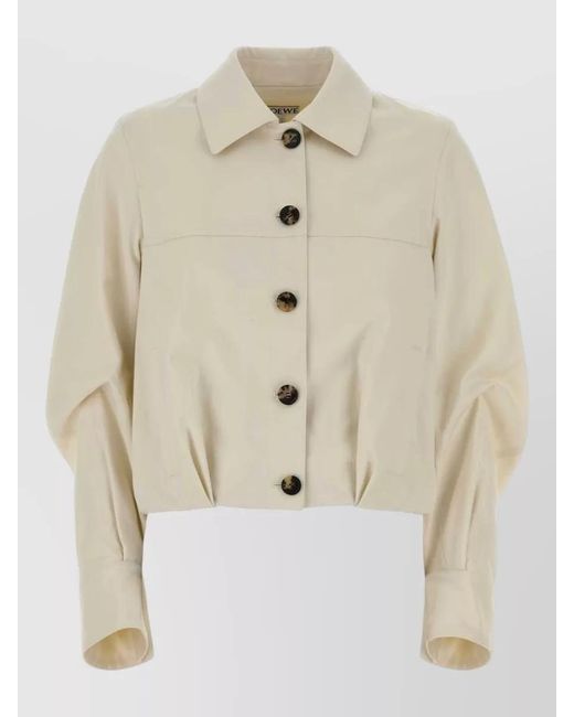 Loewe Natural Cotton Blend Cropped Jacket Long Sleeves Collar