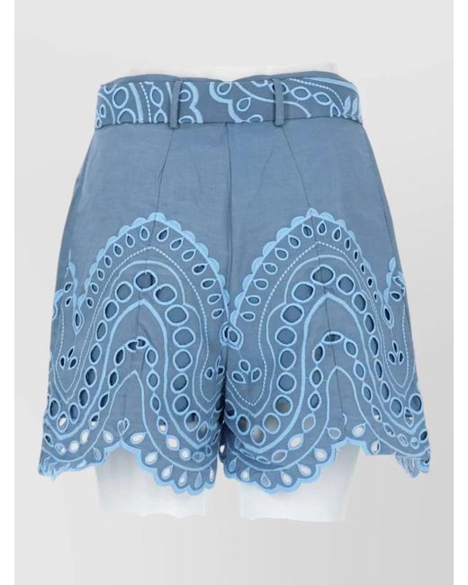 Charo Ruiz Blue Dune Shorts Belt Loops Embroidered Eyelets