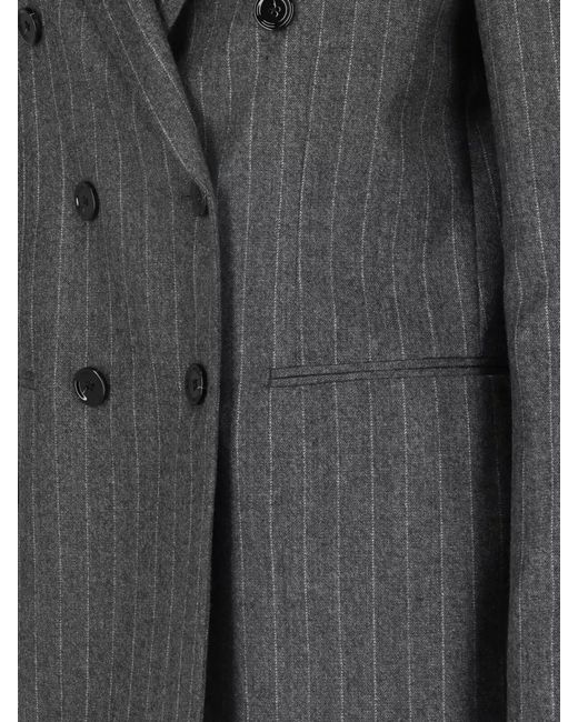 Lardini Black Pinstripe Blazer Flower Pin Tailored Design