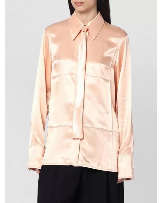 Jil Sander Natural Longline Satin Shirt Tie Detail