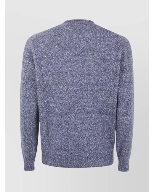 Brunello Cucinelli Blue Silk Blend Crew Neck Sweater for men