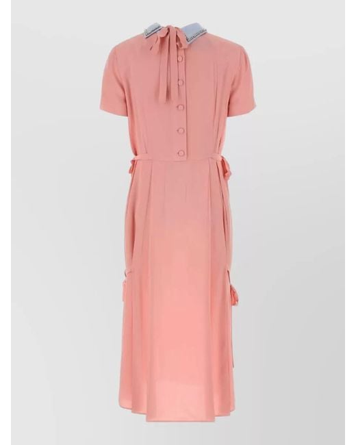 Prada Pink Asymmetric Embroidered Short-Sleeve Midi Dress