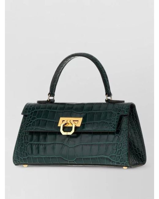 Carbotti Green Masami Crocodile Effect Clutch Handbag