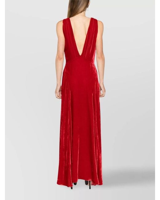 P.A.R.O.S.H. Red Silk Velvet Paneled V-Neck Sleeveless High-Low Maxi Dress