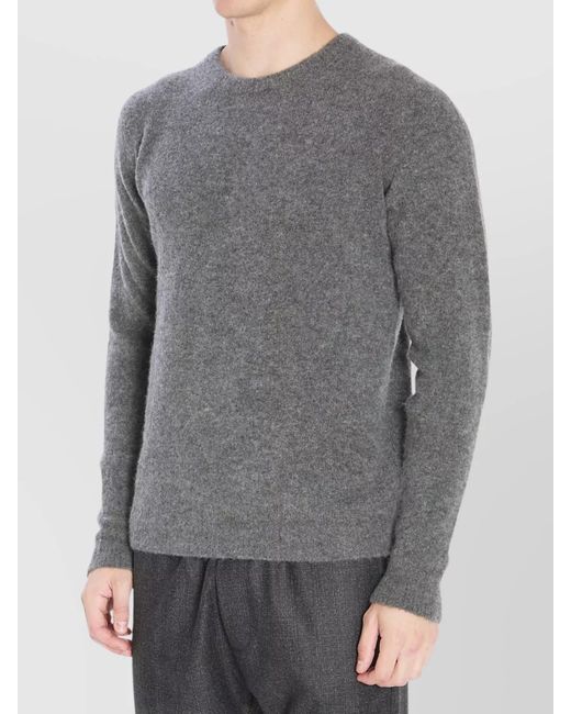 Roberto Collina Gray Cashmere Silk Ribbed Crewneck Jumper for men